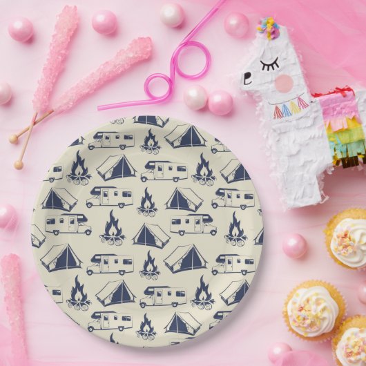RV Camper Zelt Campfire Muster Pappteller (Party)