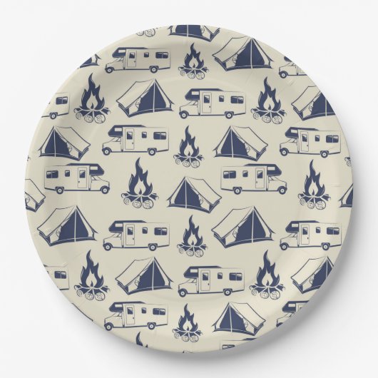RV Camper Zelt Campfire Muster Pappteller (Vorderseite)
