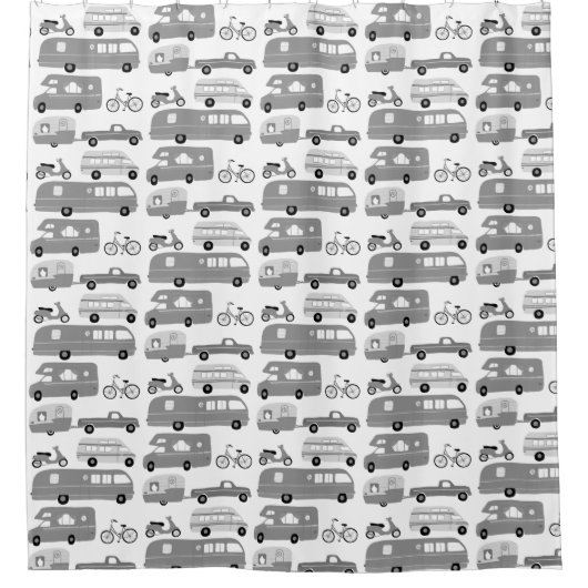 RV Campervan Vanlife Motorhome Anhänger Grau Duschvorhang (Vorderseite)