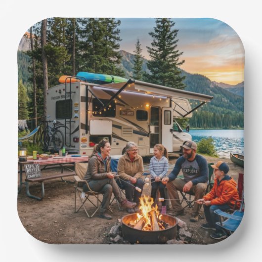 RV-Camping-Familienabenteuer Pappteller (Vorderseite)