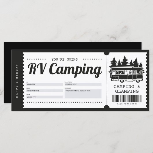 RV Camping Geschenkgutschein, Summer Camp Certific (Vorne/Hinten)