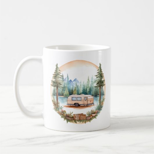 RV-Camping im Wald, RV-Camper Kaffeetasse (Links)