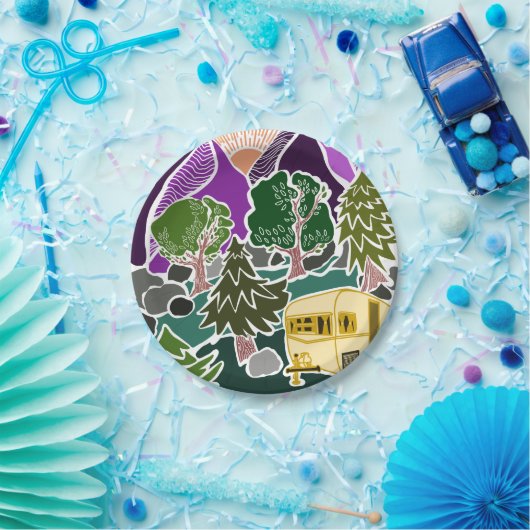 RV Camping Mountain Sun Szene Pappteller (Party)