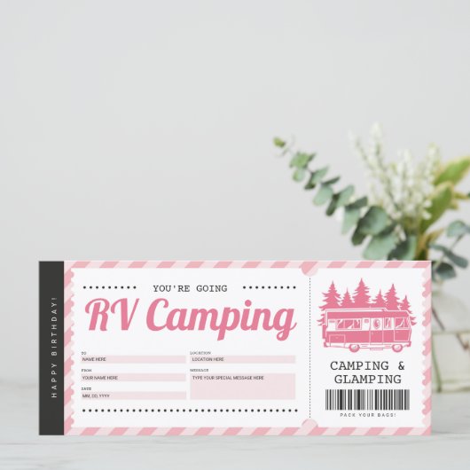 RV Camping Rosa Gutschein, Summer Camp Certificate (Stehend Vorderseite)