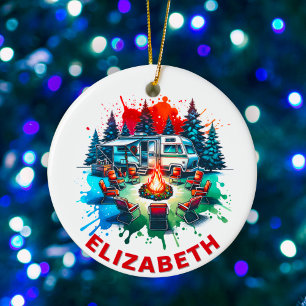 RV Camping und Campfire Individuelle Name Keramik Ornament