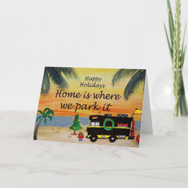 RV Holiday Weihnachtscamper in Strandsonnenunterga Karte