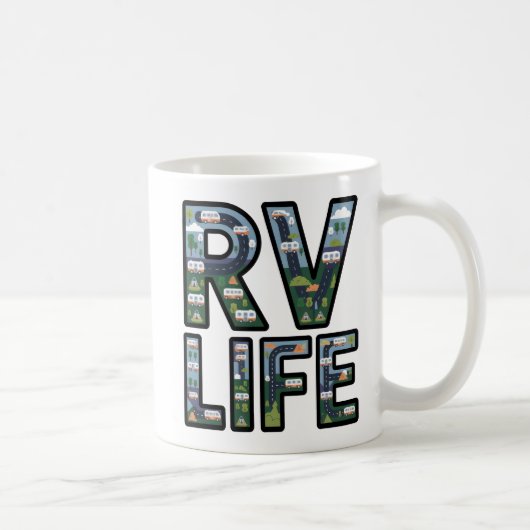 RV Life Adventure Camper Road Trip Typografie Kaffeetasse (Rechts)