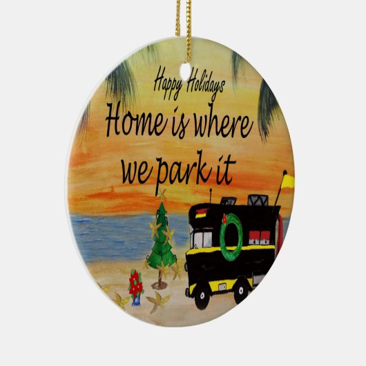 RV Retro-Camper am Strand Weihnachtsschmuck (Rechts)