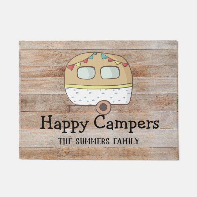 RV Trailer Happy Campers Personalisierte Familie Fußmatte (Vorderseite)