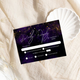 RVSP Dark Lila Watercolor Magical Gold Wedding RSVP Karte