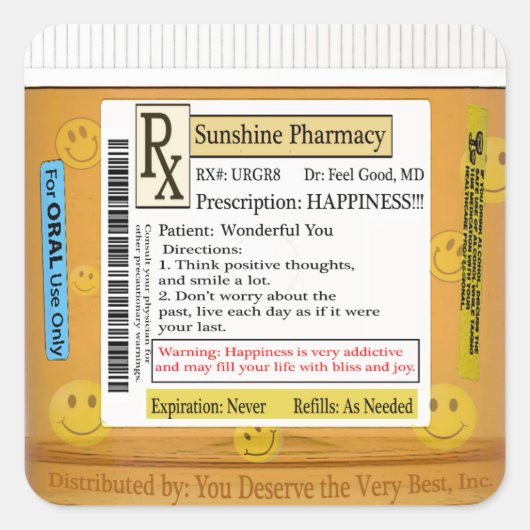 RX Funny Happy Prescription Quadratischer Aufkleber (Vorderseite)