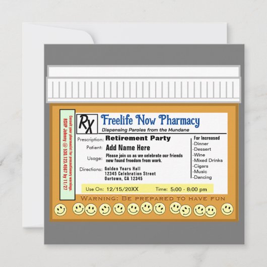 RX für den Spaß im Party der Altersvorsorge Einladung (Vorderseite)