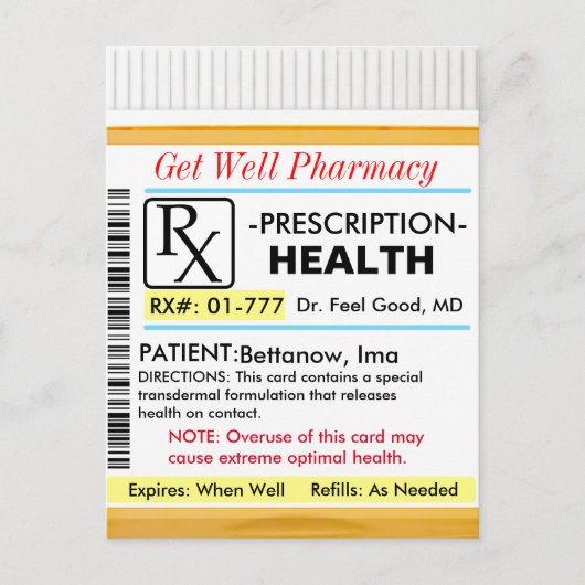 RX für Gesundheit bald gut machen Postkarte (Vorderseite)