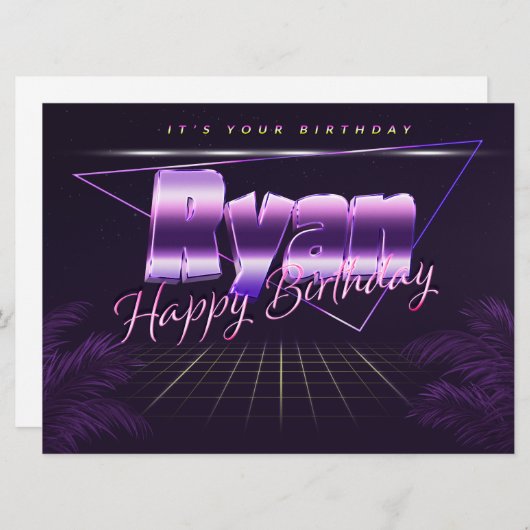 Ryan Name Vorname lila retro Karte Geburtstag (Vorne/Hinten)