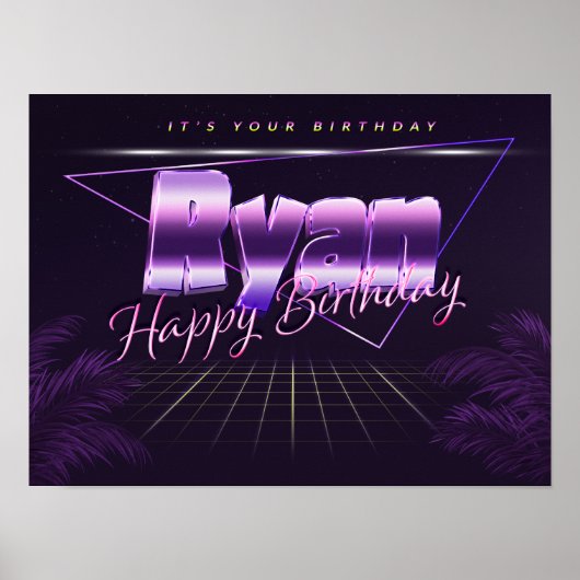 Ryan Name Vorname lila retro Poster Geburtstag (Vorne)