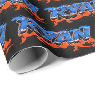 Ryan Vorname Name Graffiti blue orange Geschenkpapier