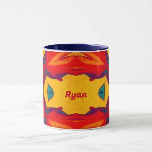 RYAN ~ Zany 3D Muster ~ Red Blue Yellow Orange Tasse (Zentrum)