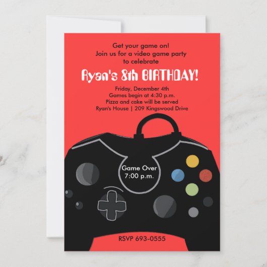 RYANS VIDEO-GAME-PARTY EINLADUNG (Vorderseite)