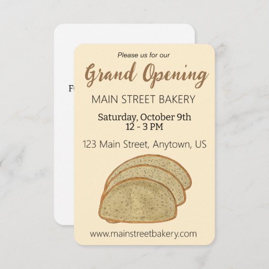 Rye Broad Jüdische Bäckerei Grand Opening Baking C Einladung (Vorne/Hinten)