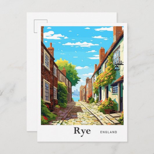 Rye England Art Vintage Reise Illustration Postkarte (Vorne/Hinten)