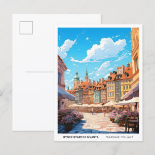 Rynek Starego Miasta Warschau Polen Vintage Reise Postkarte