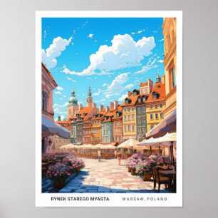 Rynek Starego Myasta Warsaw Polen Vintage Travel Poster