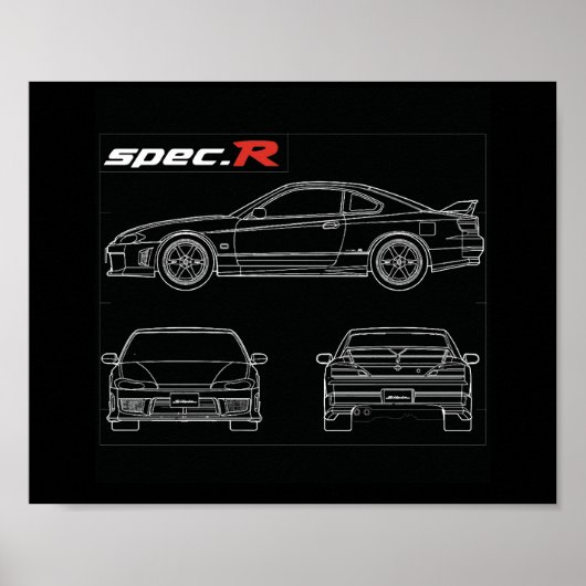 s15 spec oder aero line art blue print zeichn the3 poster (Vorne)