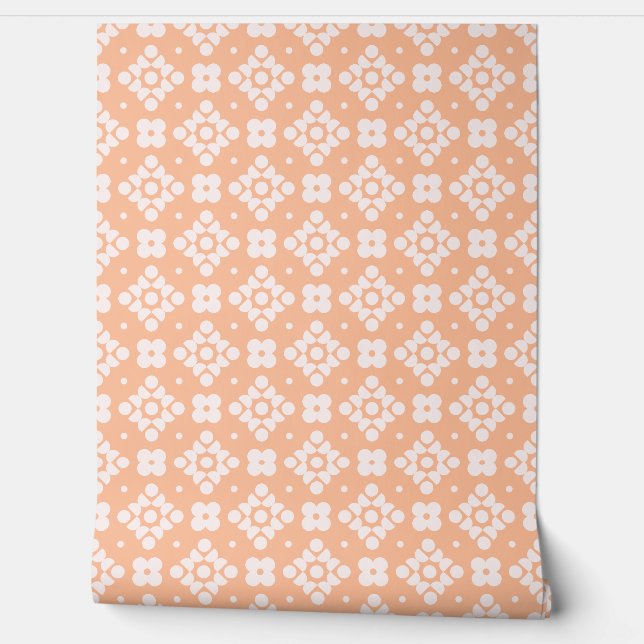 (S)2502219A Retro Geometric Floral Pattern on Pink Tapete (Abrollen)