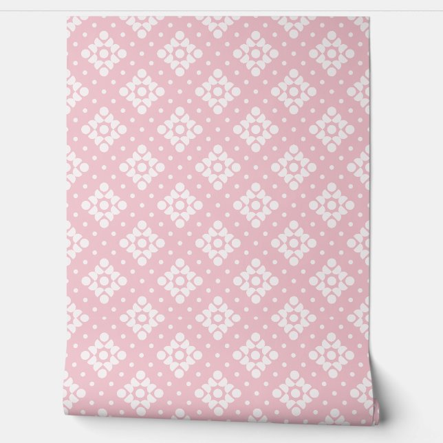 (S) 2502222A Retro Dotty Diamond Pink Background Tapete (Abrollen)