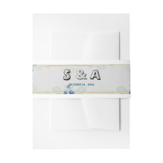 S & A Minimalistische blaue florale Hochzeits-Bauc Einladungsbanderole