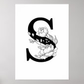 S botanical monogram. Letter initial with peonies Poster (Vorne)