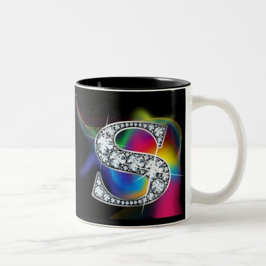 "S" Diamantblende auf Rainbow Swirl Tasse (Rechts)