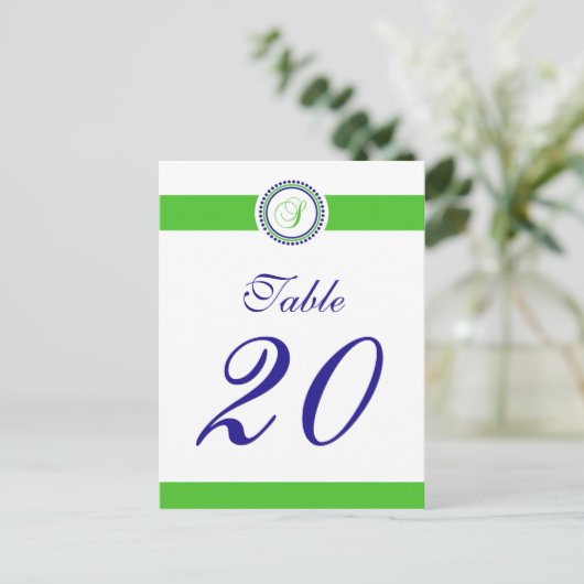 S Dot Circle Monogramm Tischnummer (Limon / blau) (Stehend Vorderseite)