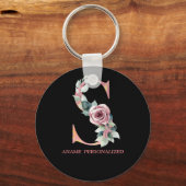 S Floral Monogram Name Letters Pink Agate Schlüsse Schlüsselanhänger (Vorderseite)