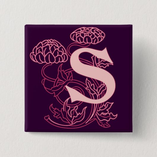 "S" florale Jugendstil-Monogramm Button (Vorderseite)