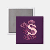 "S" florale Jugendstil-Monogramm Magnet (Vorderseite/Rückseite)