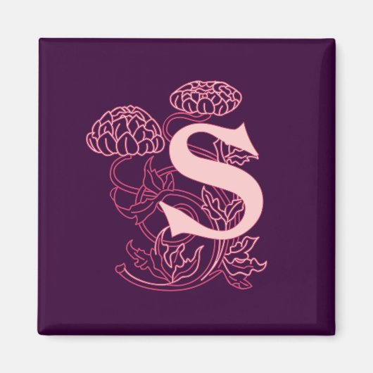 "S" florale Jugendstil-Monogramm Magnet (Vorne)
