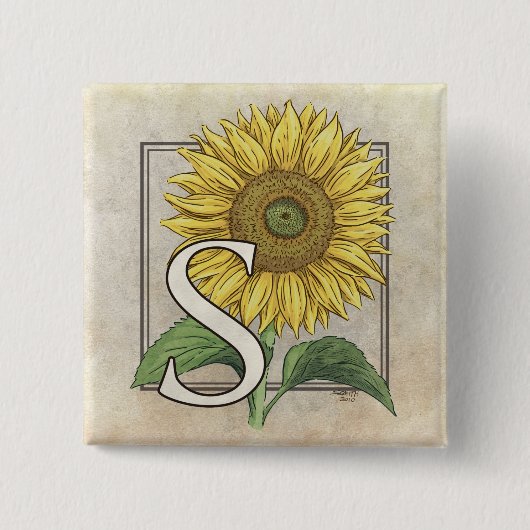 S für Sonnenblume-Monogramm-Kunst Button (Vorderseite)