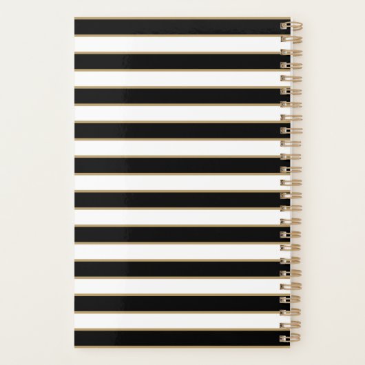 S Gold Floral Monogram | Schwarz-weiße Streifen Planer (Rückseite)