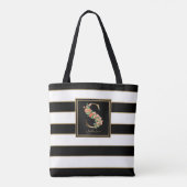 S Gold Floral Monogram | Schwarz-weiße Streifen Tasche (Rückseite)