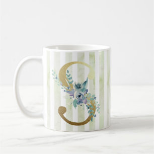 S, goldfarbene anfängliche blaue und weiße Streife Kaffeetasse