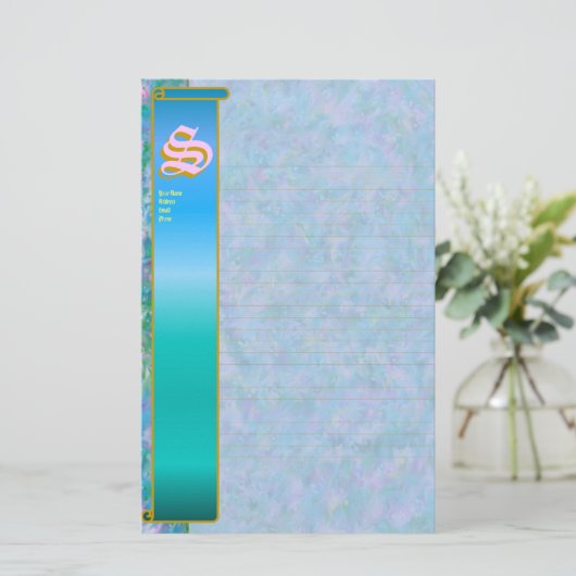 S-Initialen-"blauer Garten-" Initialen-Geldstrafe Briefpapier (Stehend Vorderseite)