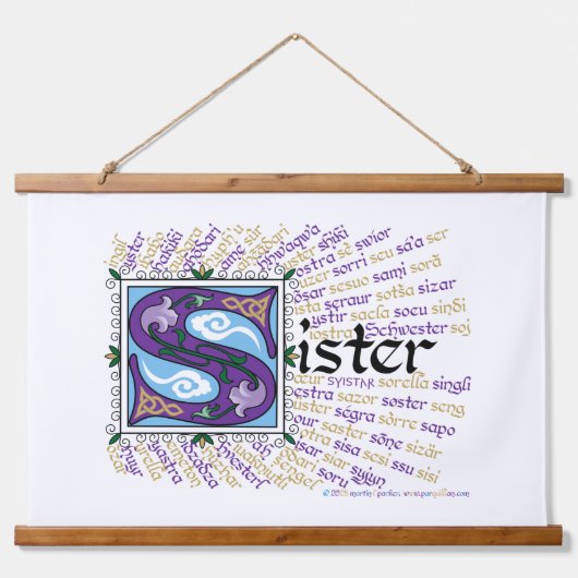 S is for Sister Tapestry Wandteppich Mit Holzrahmen (Vorne)
