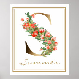 S Letter Gold Monogram Orange Blume Poster
