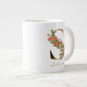 S Letter Gold Monogram Orange Florals Jumbo-Tasse (Vorderseite Rechts)