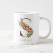 S Letter Gold Monogram Orange Florals Jumbo-Tasse (Rechts)