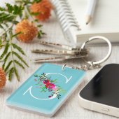 S Letter Initial Monogram Floral Custom Color Schlüsselanhänger (Vorderseite rechts)