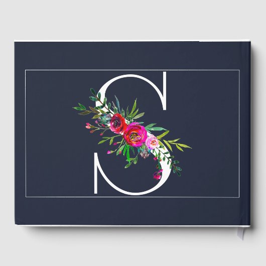 S Letter Initial Monogram Floral Name Wedding Gästebuch (Rückseite)