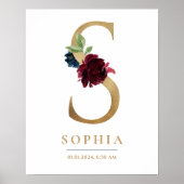 S Letter Monogram Name Marsala Floral Kinderzimmer Poster (Vorne)