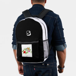 "S" Monogram Elegant Bird Sitting Branch Students Bedruckter Rucksack